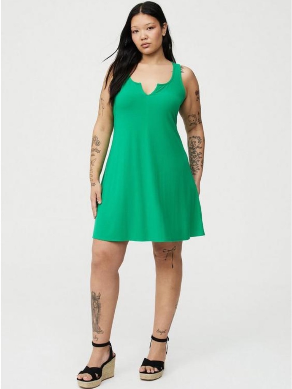 Torrid Rib Notch Neck Swing Mini Dress Size 00 (US 10) Jelly Bean Green NWT